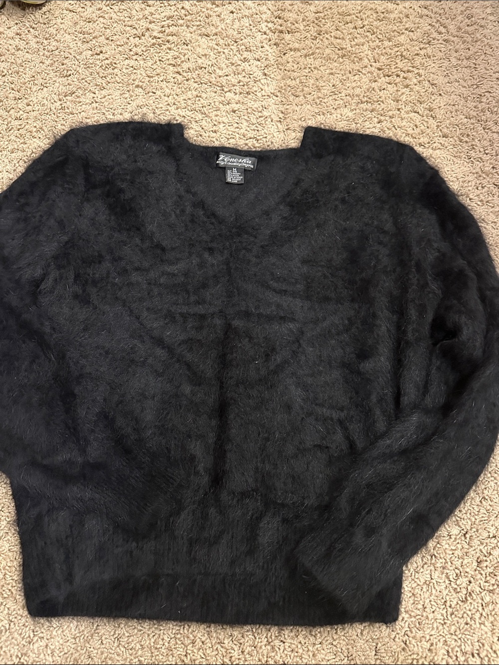 Venesha Angora Fuzzy V-Neck Sweater - Picture 2 of 4
